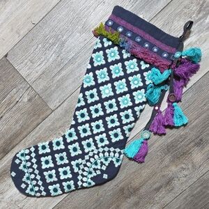 Free People One | 100% Cotton Mirror And Tassels Boho Christmas Stocking